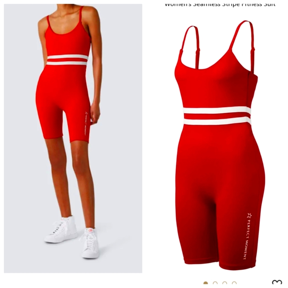Nwot Perfect Moment racing Red Seamless Sport Romper Shortie m